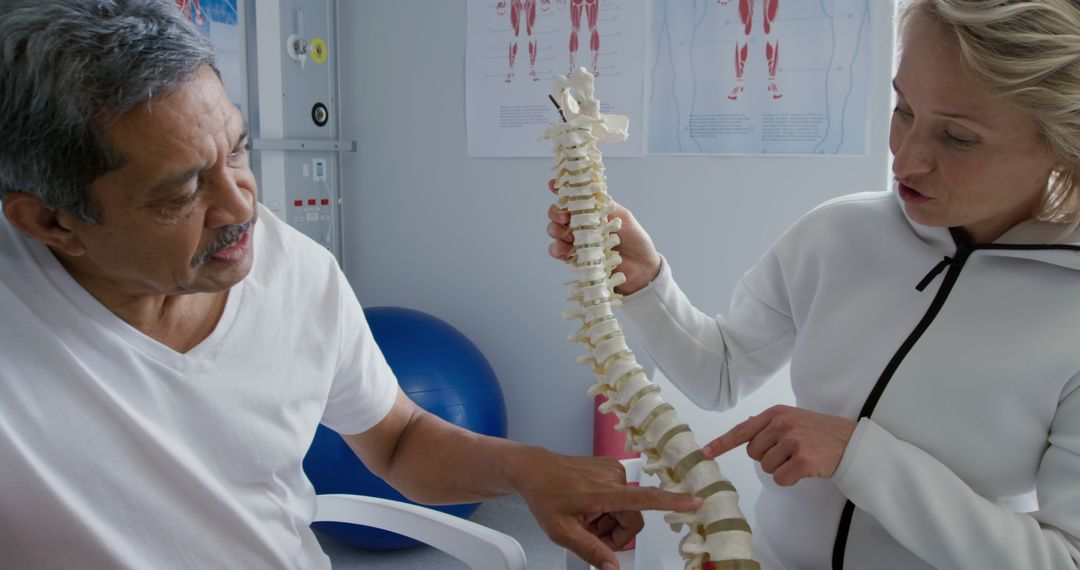 Physiotherapist Explaining Spinal Structure to Patient with Model - Free Images, Stock Photos and Pictures on Pikwizard.com