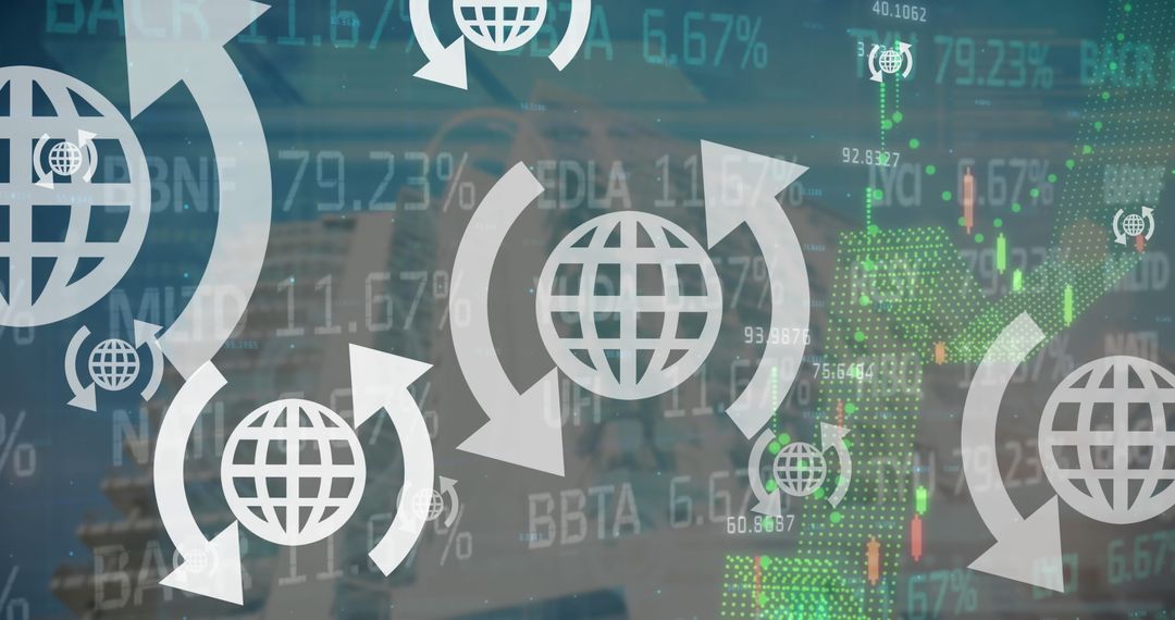 Global Finance Concept with Candlestick Charts and Connectivity Icons