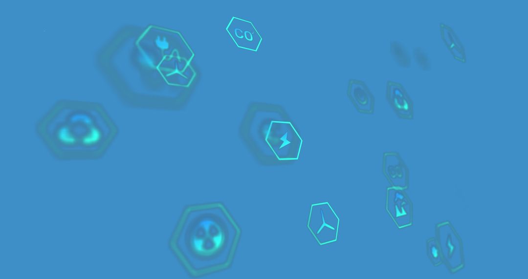 Floating Energy and Ecology Icons on Blue Background