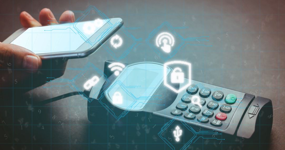 Smartphone Tap Payment Security Concept with Digital Icons
