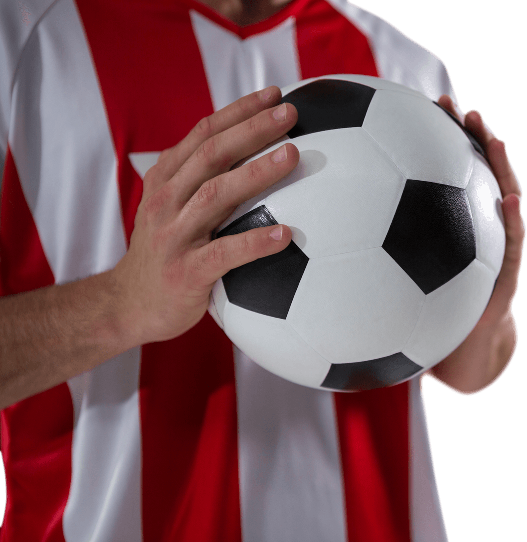 Mid Section of Soccer Player Holding Football Teams Shirt Transparent Background