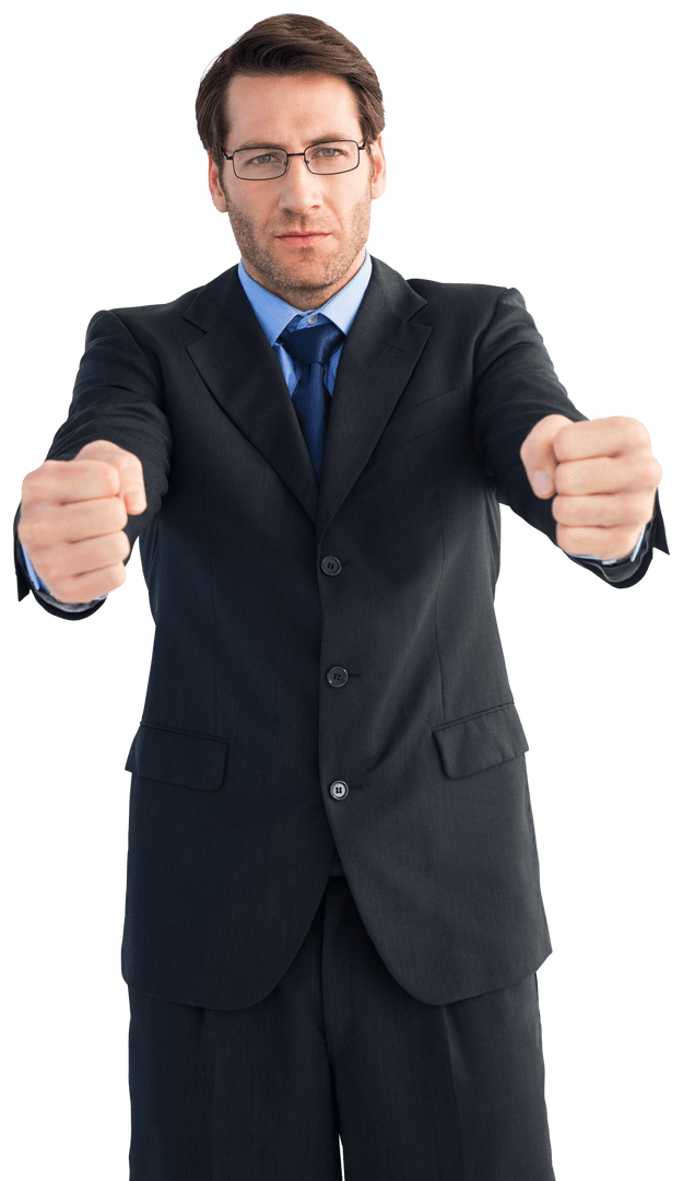 Transparent Businessman Clenching Fists Power Pose