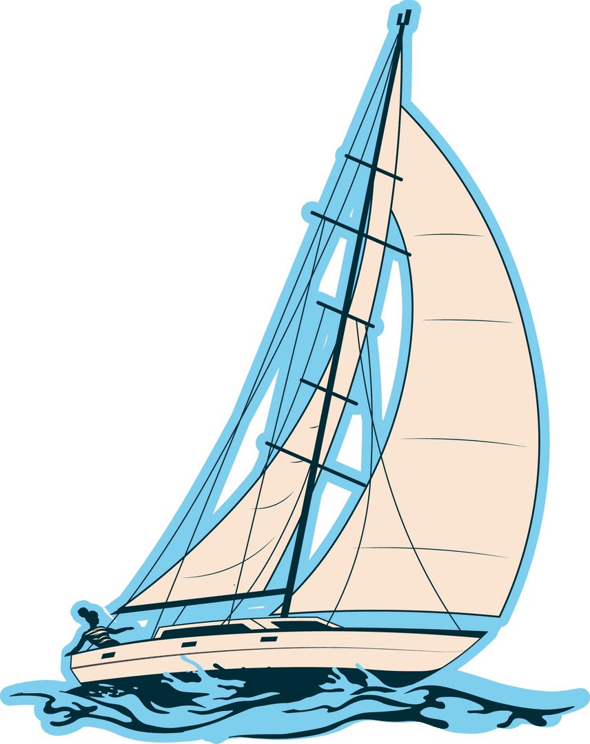Transparent Sailing Yacht with Beige Sails on Water
