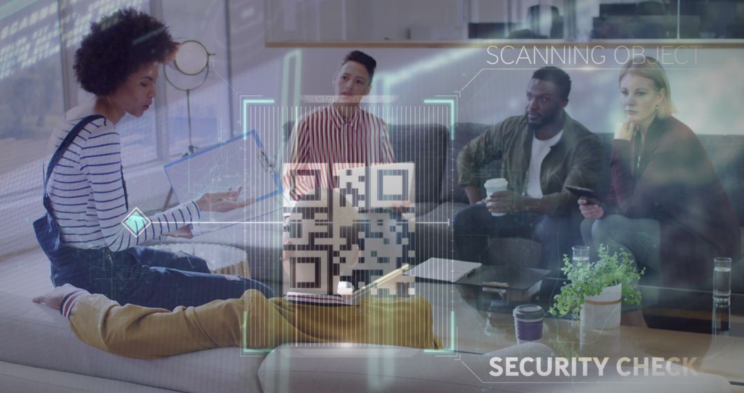 Diverse Team Analyzing Digital Security Technologies in Office