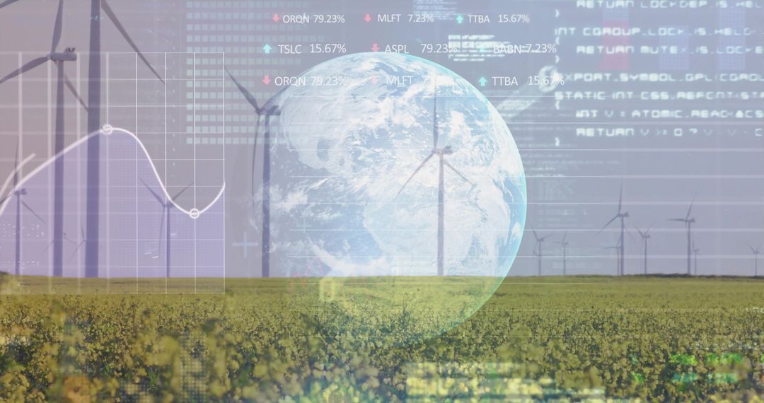 Visualizing Global Sustainability with Wind Turbines and Data Overlays