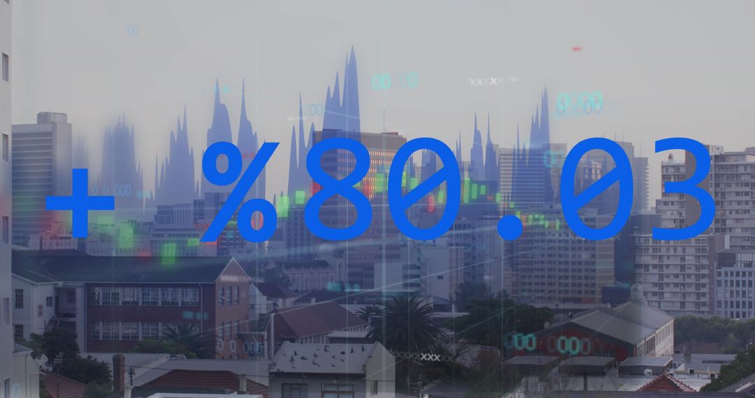 Financial Data Displayed on Dramatic City Skyline