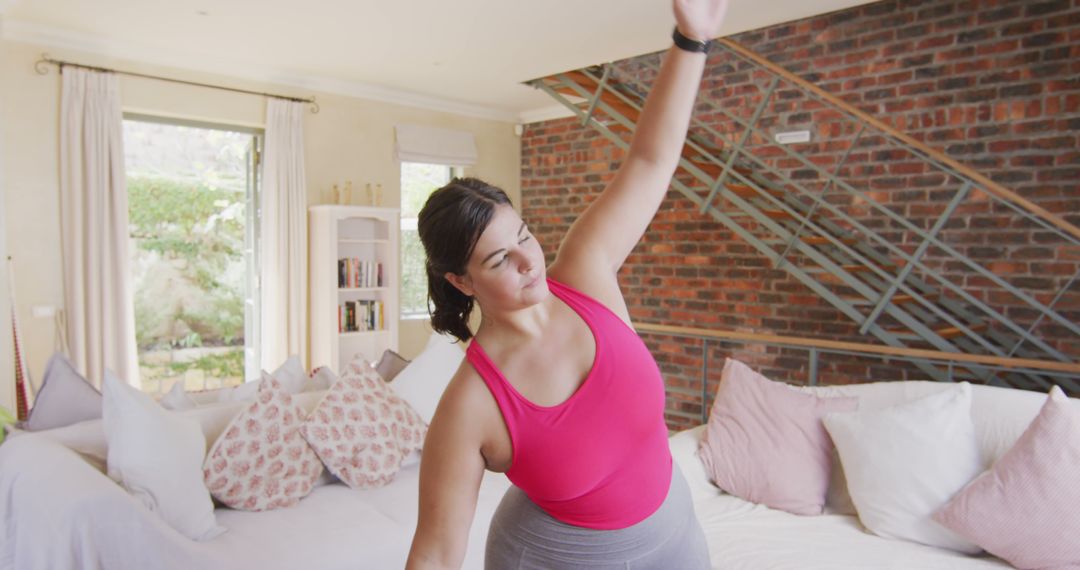 Woman Practicing Morning Yoga at Home - Free Images, Stock Photos and Pictures on Pikwizard.com