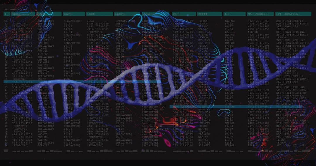 Glowing DNA Helix Across Virtual Dashboard with Neon Facial Contours and Holographic Data