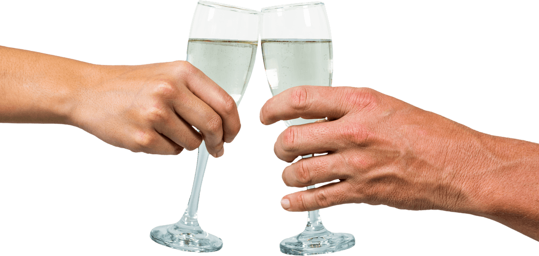 Transparent Hands Toasting with Champagne Flutes in Celebration