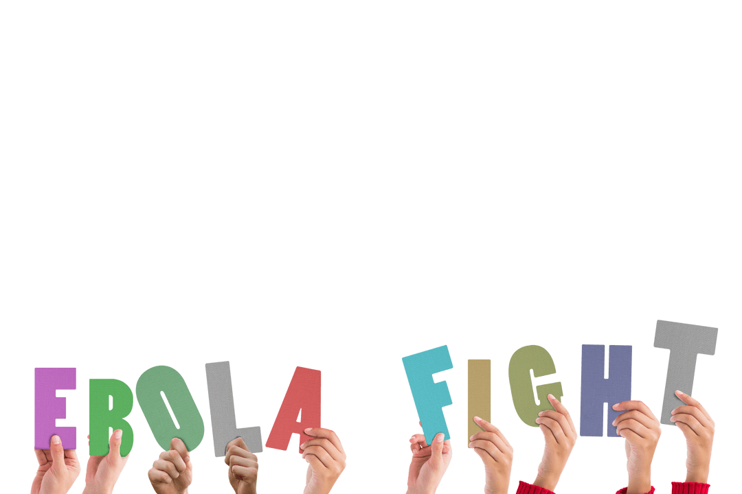 Hands Holding Ebola Fight Text on Transparent Background