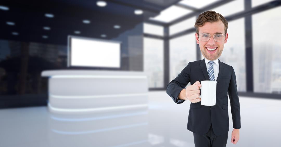Nerdy Businessman Holding Coffee Cup in Modern Office - Free Images, Stock Photos and Pictures on Pikwizard.com