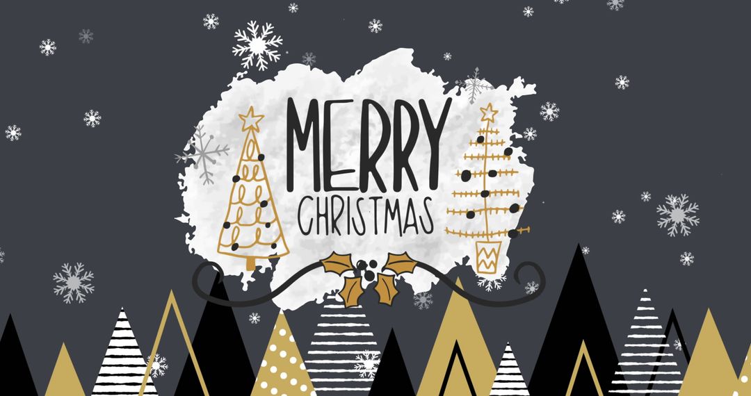 Festive Christmas Greeting Card with Snowflakes and Trees