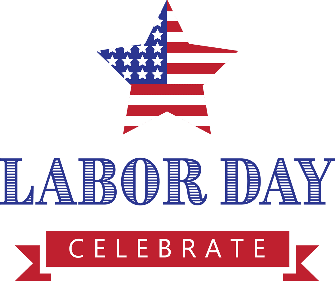 Labor Day American Flag Star Celebration Design on Transparent Background
