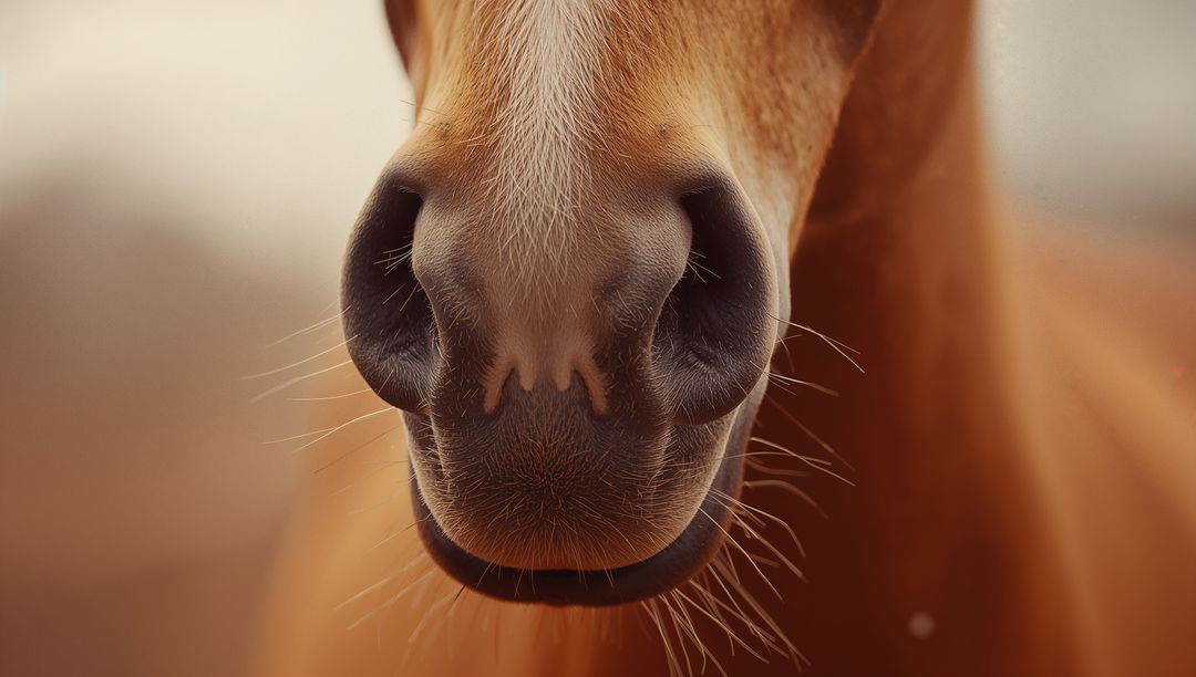 Close-Up of Horse Muzzle Highlighting Whiskers and Fur