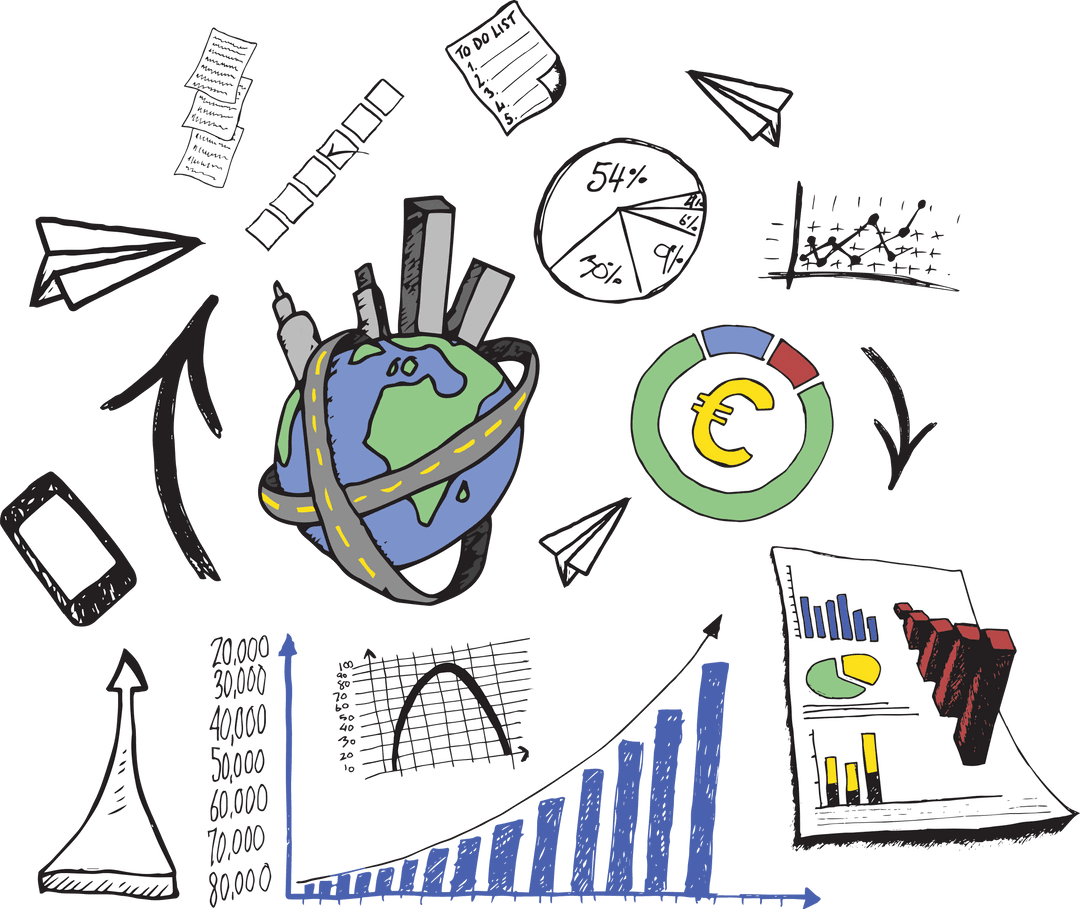 Hand-Drawn Business and Media Icons Vector on Transparent Background