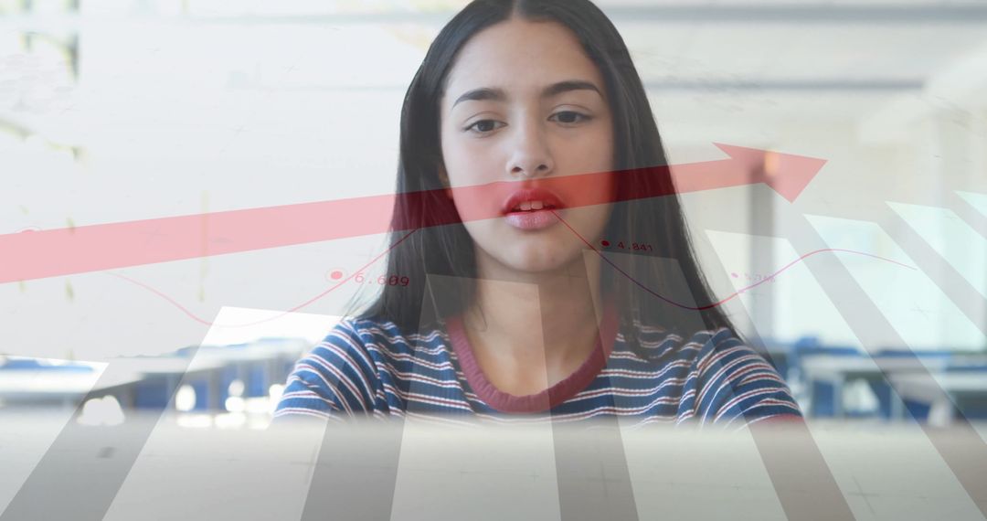 Student Engaged in Data Analysis with Digital Bar and Graph Chart