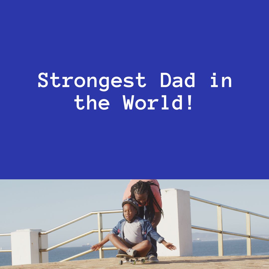 Father and Son Enjoying Skateboarding by the Sea