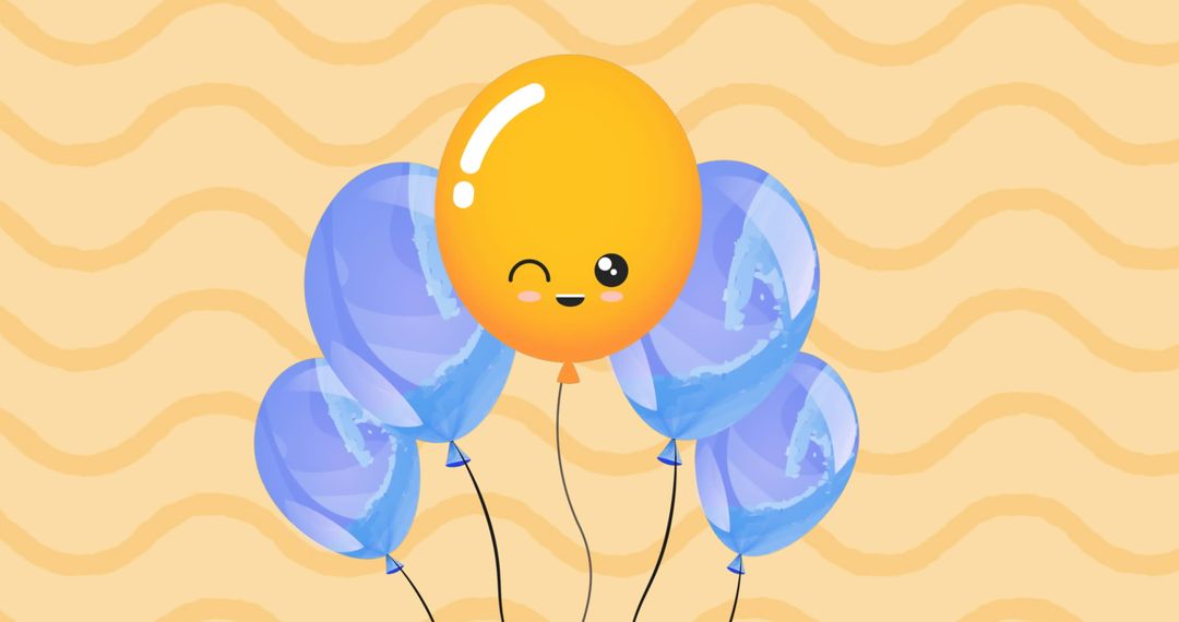 Smiling Balloons on Wavy Yellow Background Celebration Theme
