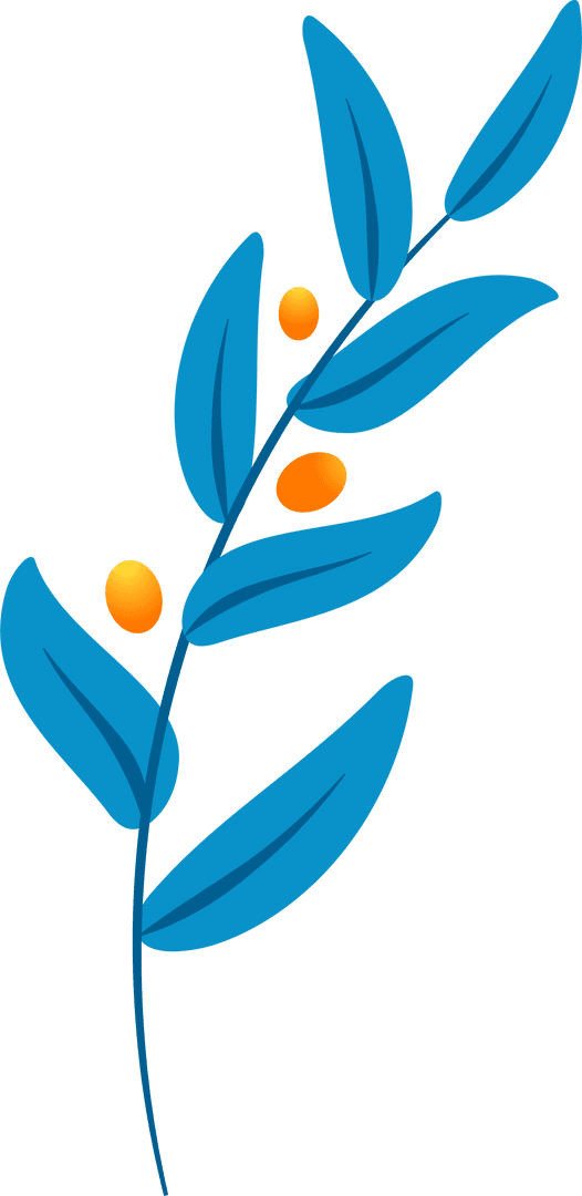 Transparent Botanical Vector with Blue Leaves and Orange Fruits