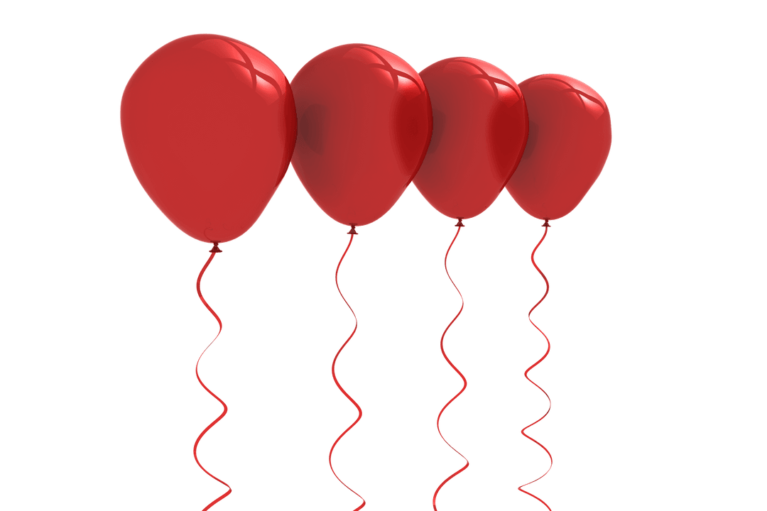 Four Red Balloons on Transparent Background for Celebratory Designs