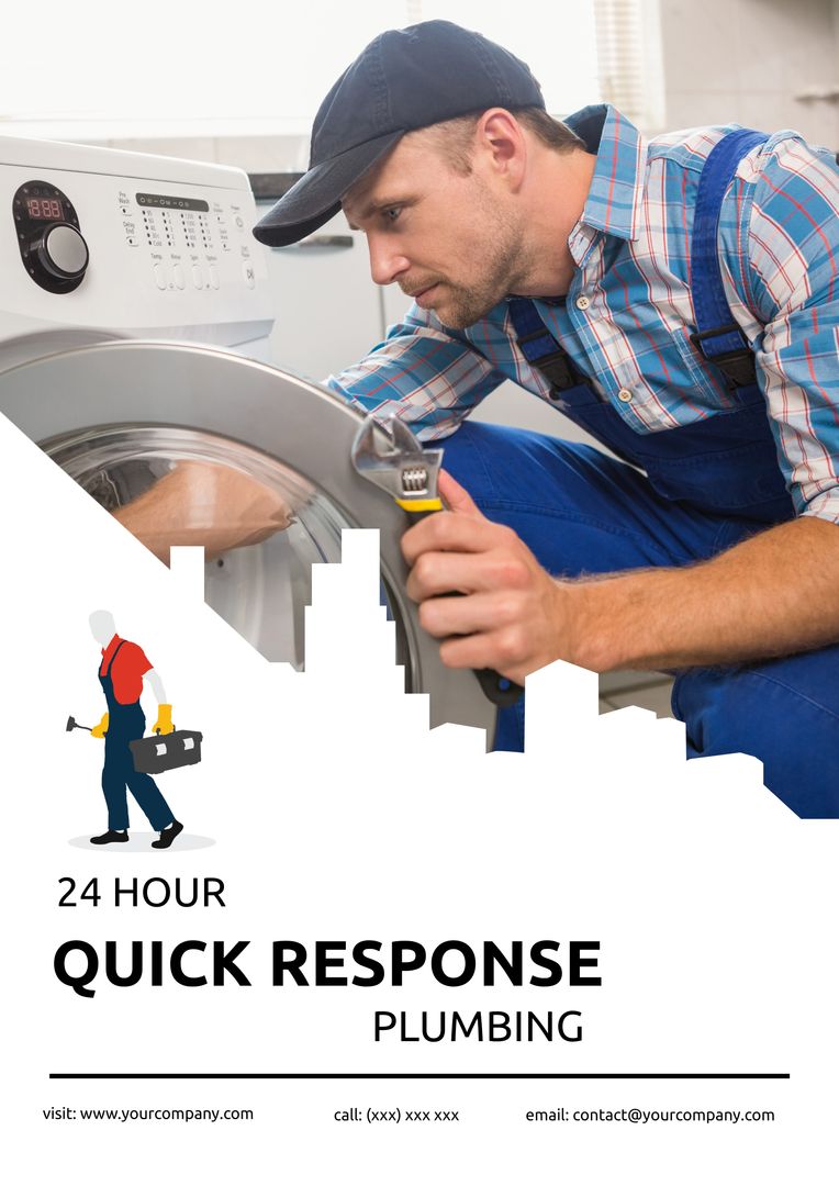 Professional Plumber Repairing Washing Machine At Home - Download Free Stock Templates Pikwizard.com