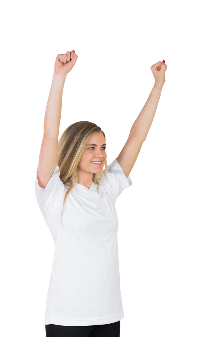 Transparent Happy Woman Cheering with Raised Arms