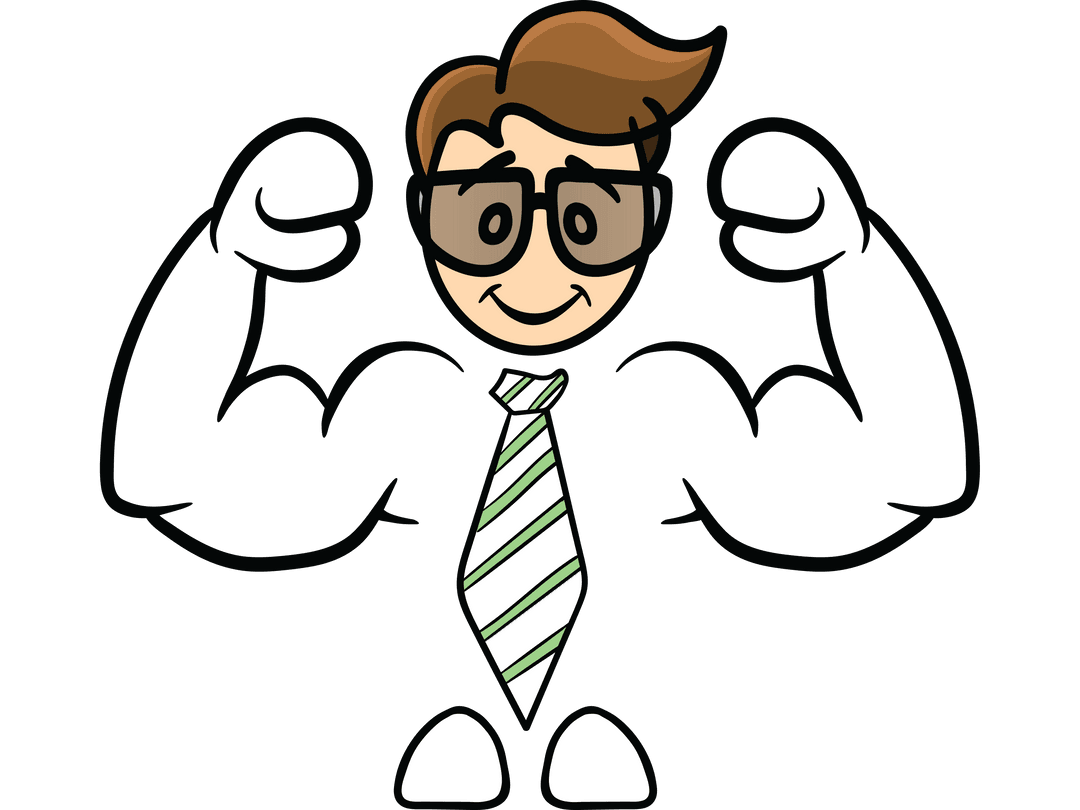 Cartoon Businessman Flexing Muscles With Transparent Background