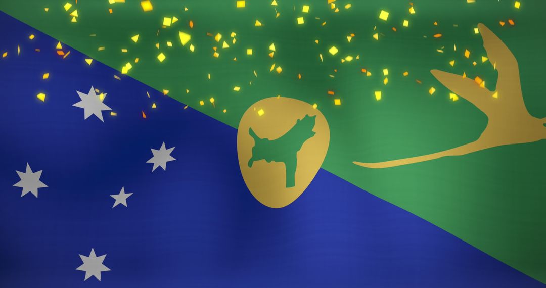 Waving Christmas Island Flag with Glowing Celebration Confetti - Free Images, Stock Photos and Pictures on Pikwizard.com