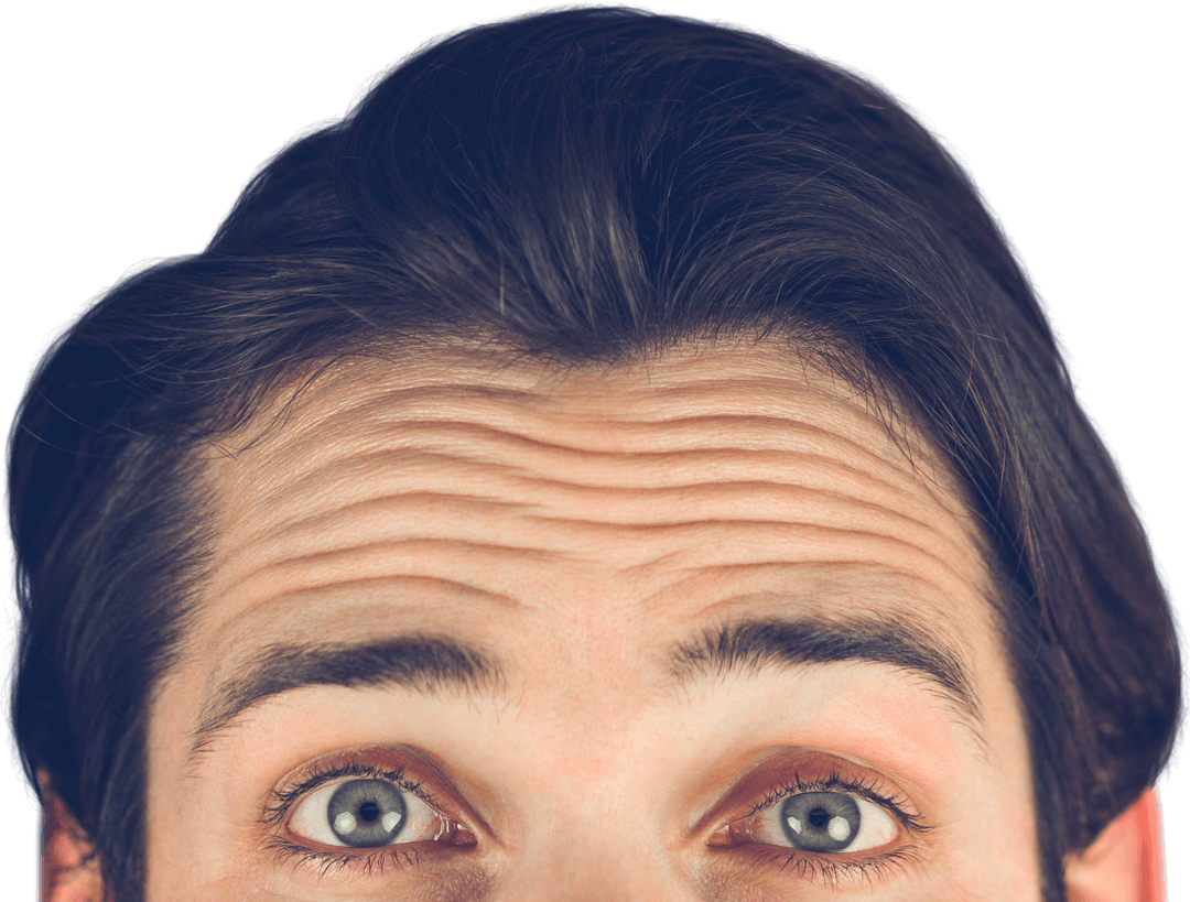 Transparent View Forehead Wrinkling of Youthful Man