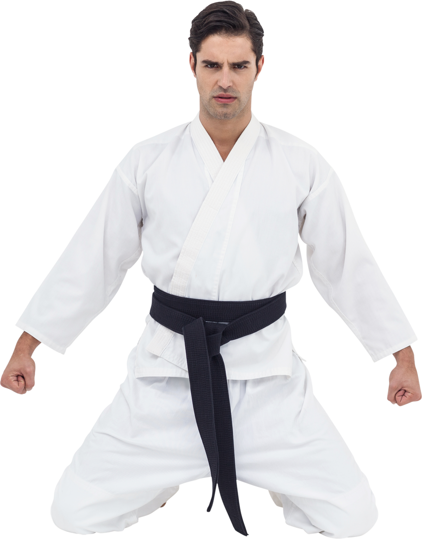 Transparent Serious Karate Player Kneeling in Traditional Uniform - Download Free Stock Images Pikwizard.com