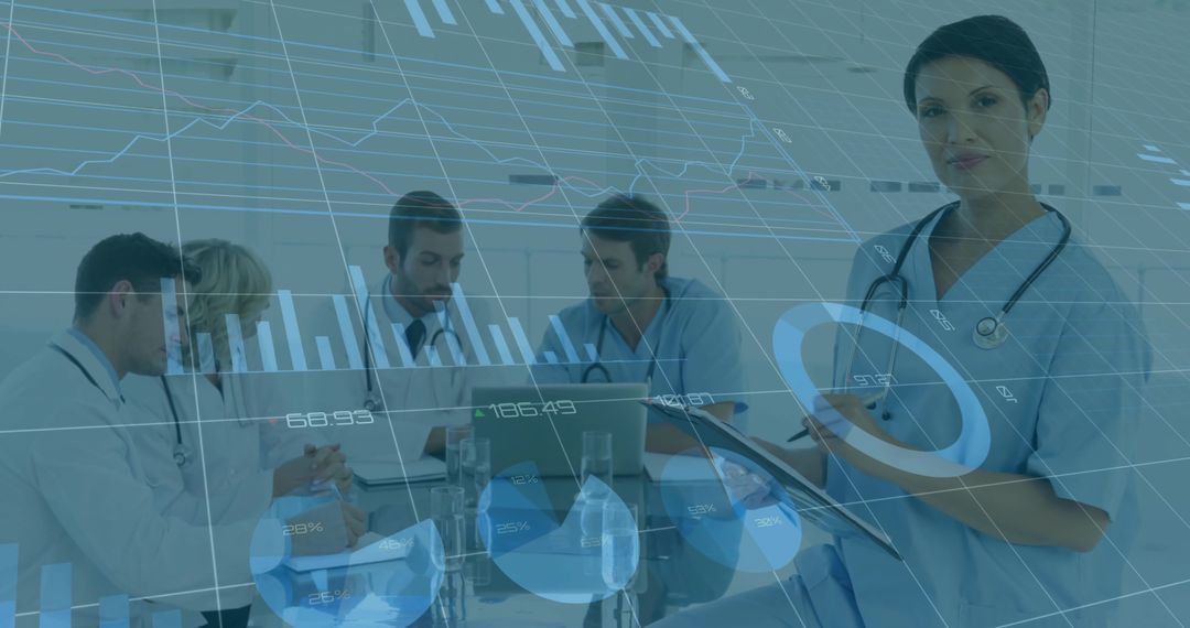 Healthcare Team Analyzing Data with Digital Technology in Meeting Room