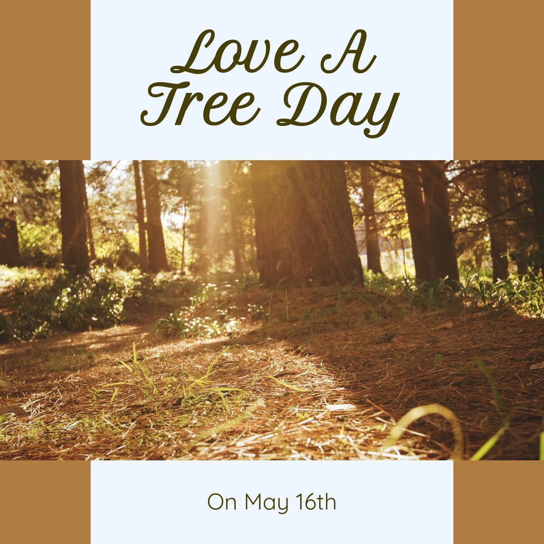 Love a Tree Day Illustrative Poster with Sunlight and Forest
