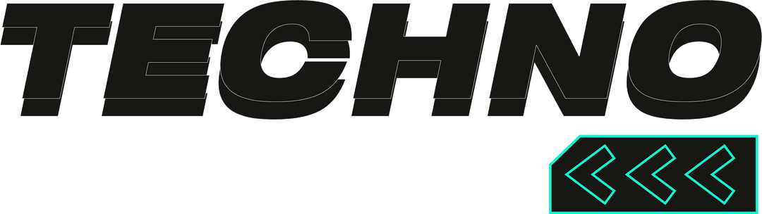 Modern Techno Logo with Neon Chevrons on Transparent Background