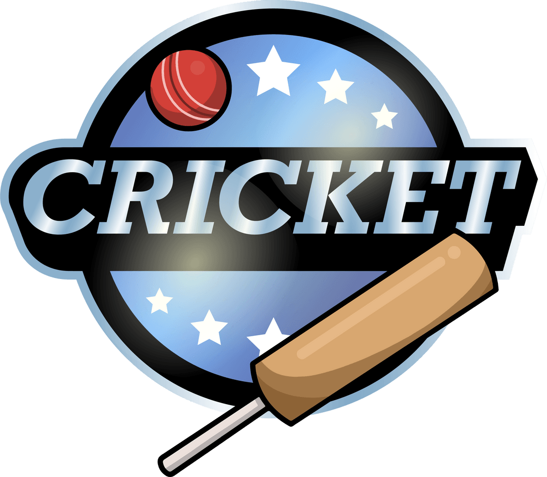 3D Metallic Cricket Emblem with Bat and Ball on Transparent Background
