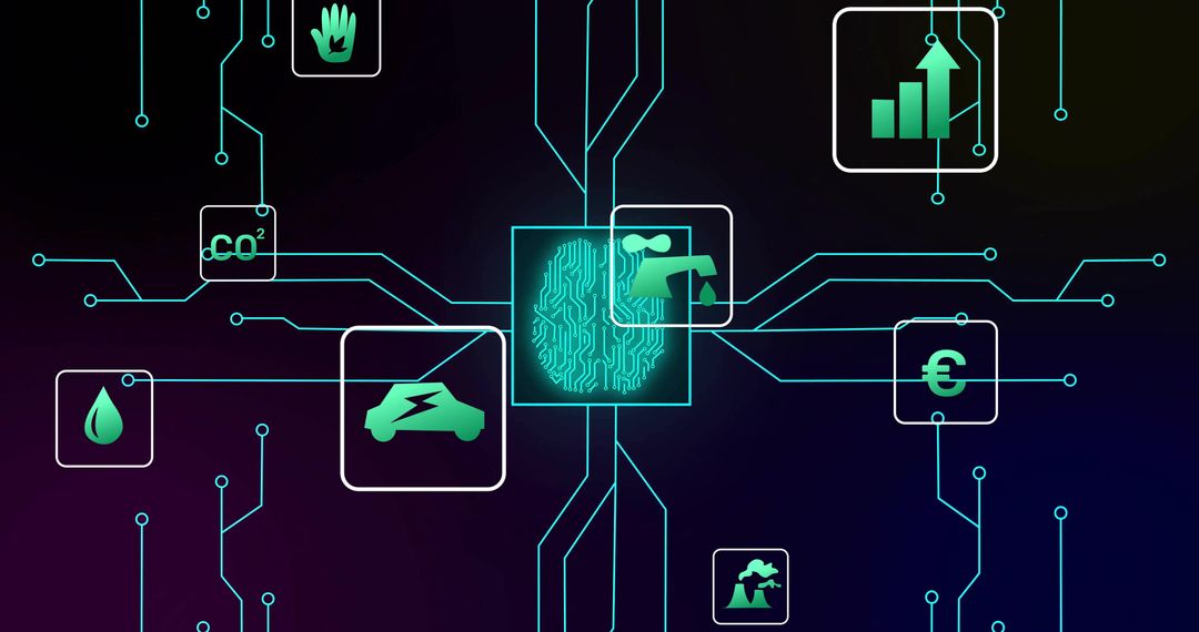 Futuristic Graph Neural Network Connected Icons on Technology Interface