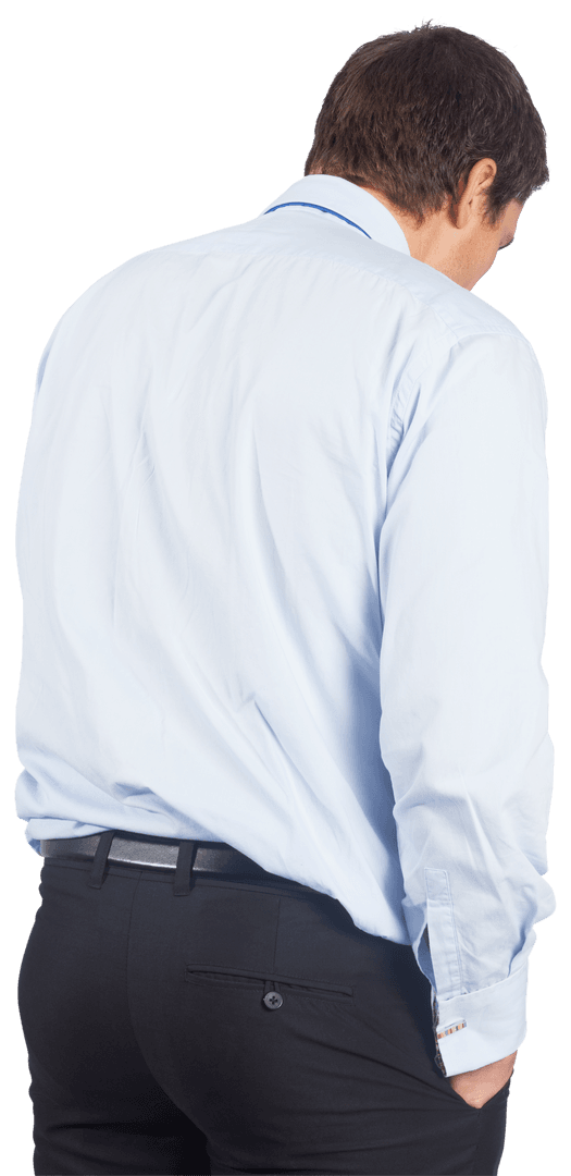 Transparent Shirted Businessman Pondering with Chin in Hand