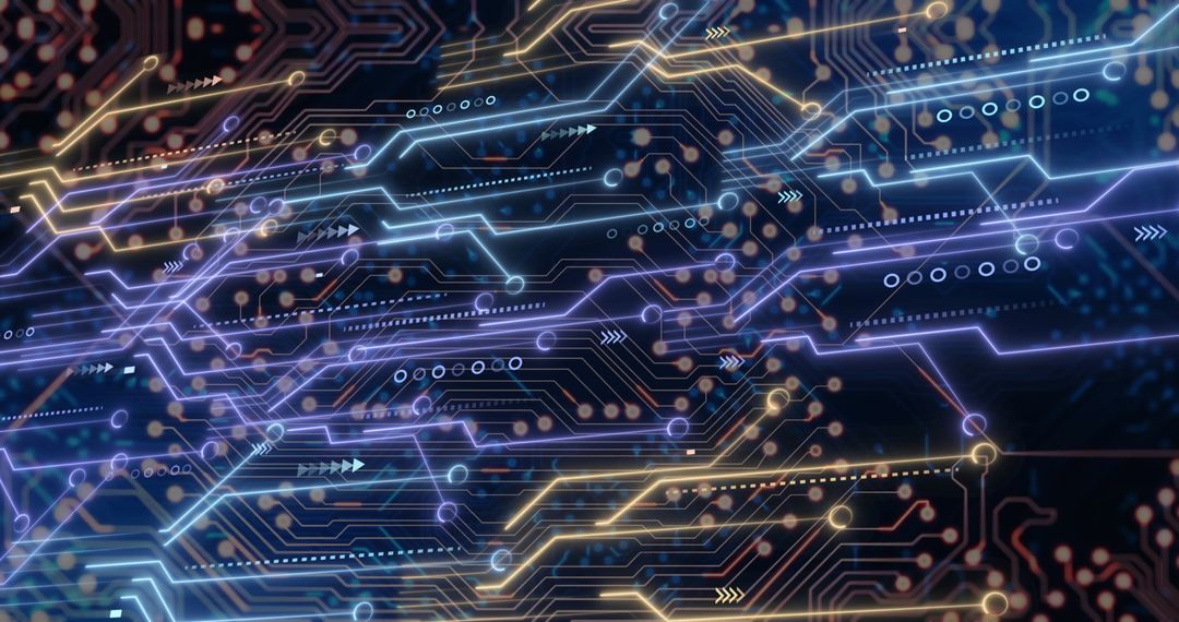 Abstract Digital Circuit with Glowing Lines and Dots