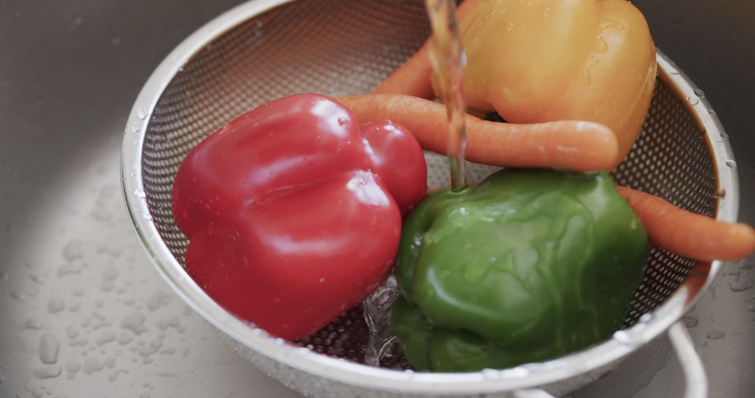 Washing Fresh Bell Peppers and Carrots in Kitchen Sink - Free Images, Stock Photos and Pictures on Pikwizard.com