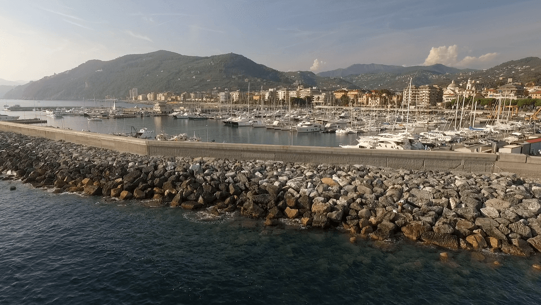 Transparent Coastal Marina with Rocky Breakwater at Scenic Harborfront