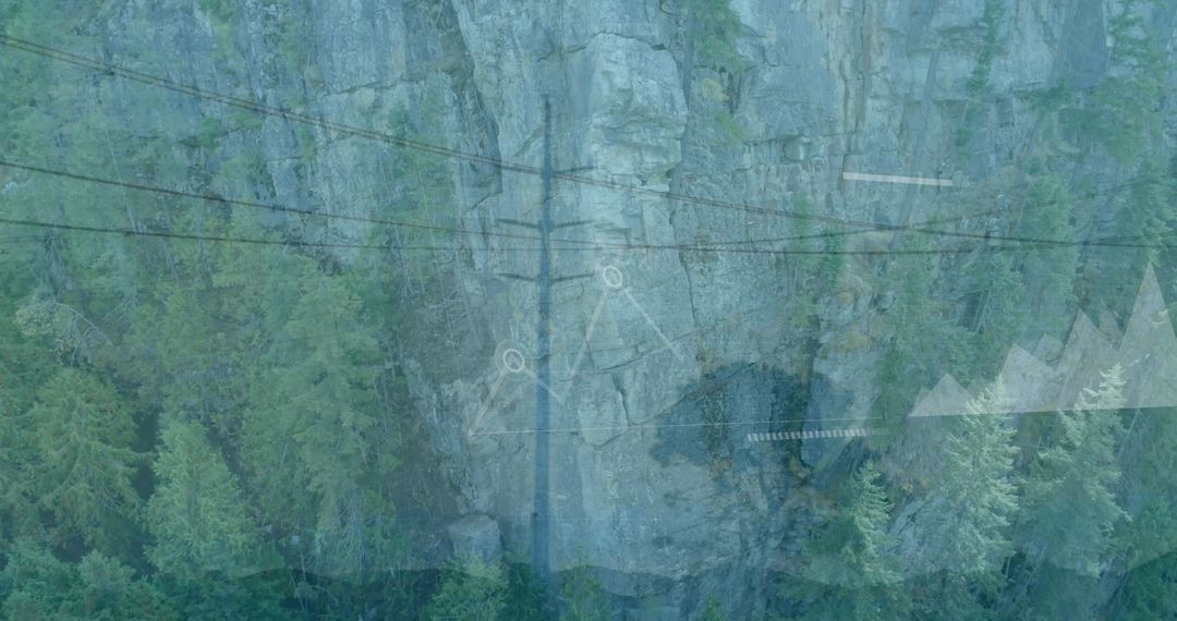 Digital Interface Overlaying Forest and Cliff Landscape