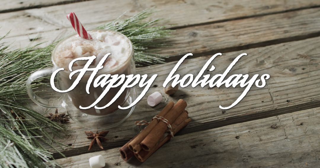 Festive Hot Chocolate with Cinnamon and Holiday Greetings