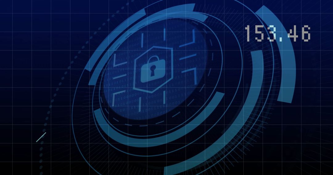 Cybersecurity Digital Interface with Padlock and Scanning Elements