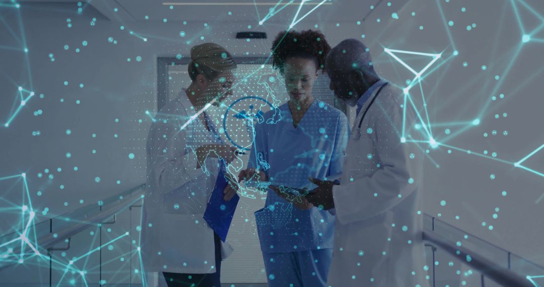 Medical Professionals Collaborating with Digital Interface Technology