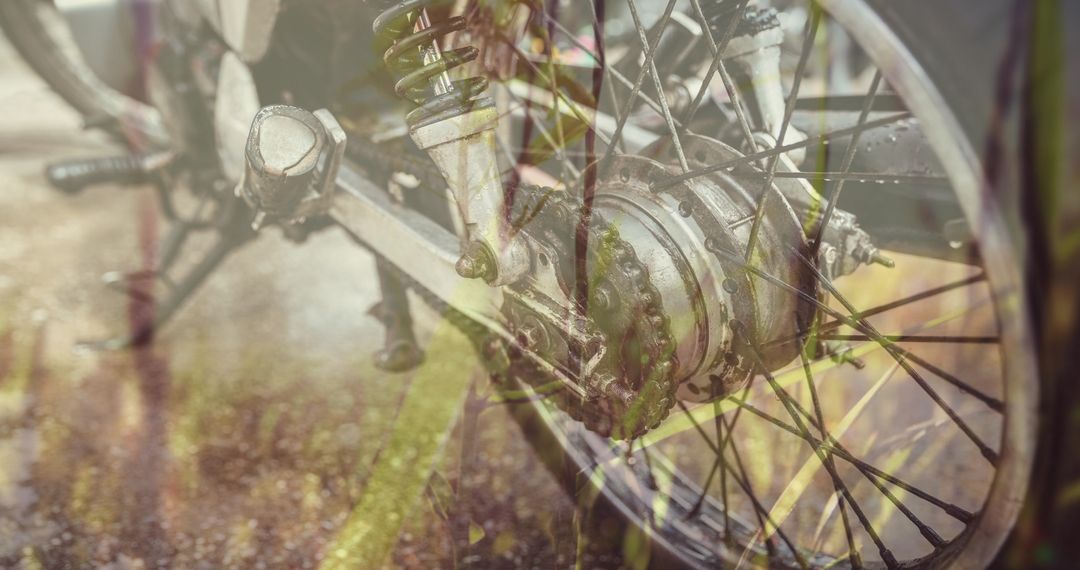 Motorcycle Wheel with Grass Overlay Conceptual Image