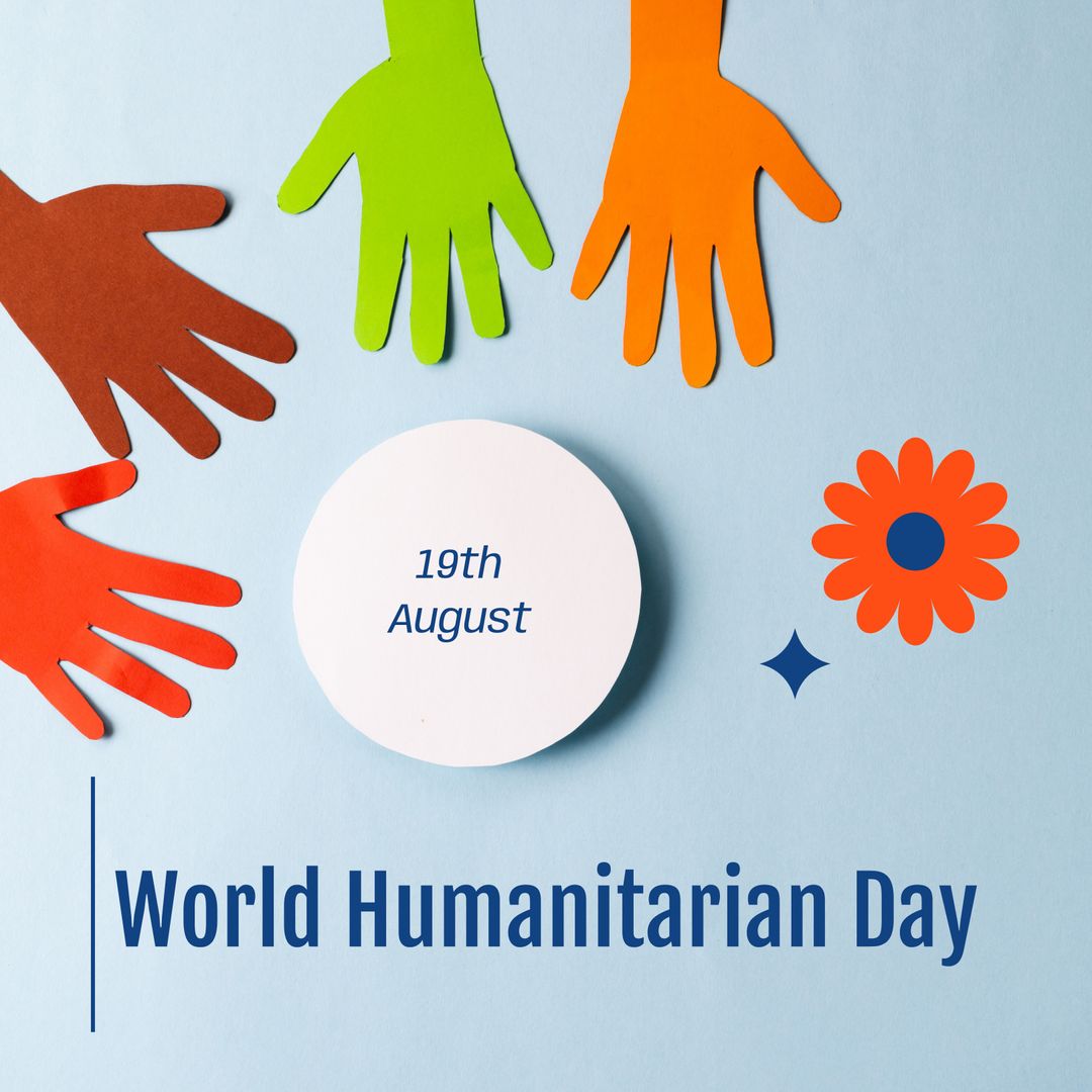 Multicolored Hands and Floral Design Celebrating World Humanitarian Day