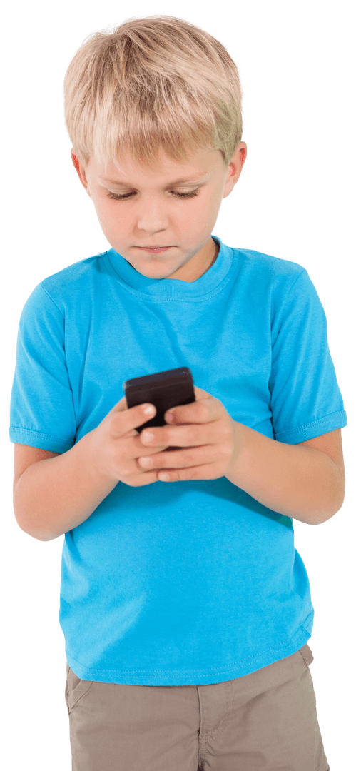 Caucasian Child Focused on Smartphone Interaction, Isolated