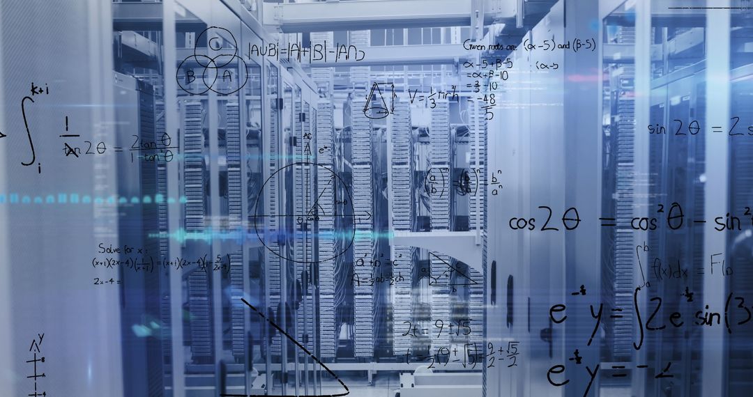 Mathematical Equations Overlaying Computer Servers in Data Center