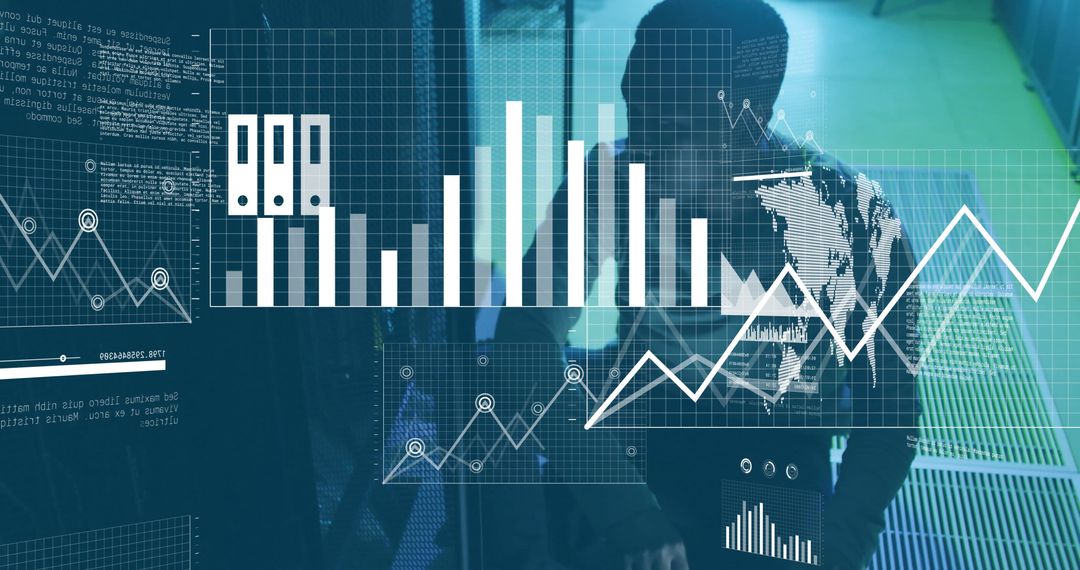 Digital Analysis Overlays Technology Professional in Server Room