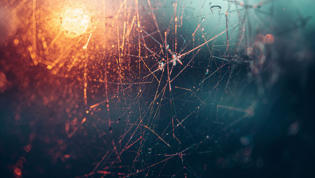 Mystical Cracked Glass Under Warm Orange Glow with Bokeh