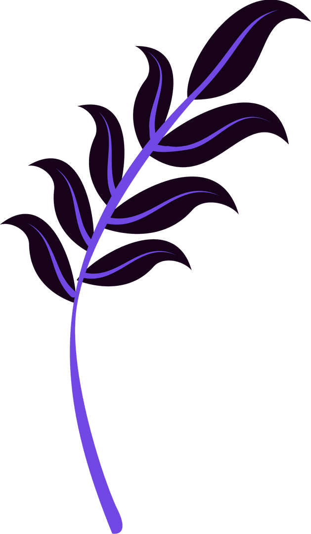Elegant Purple Plant Branch in Minimalist Vector on Transparent Background